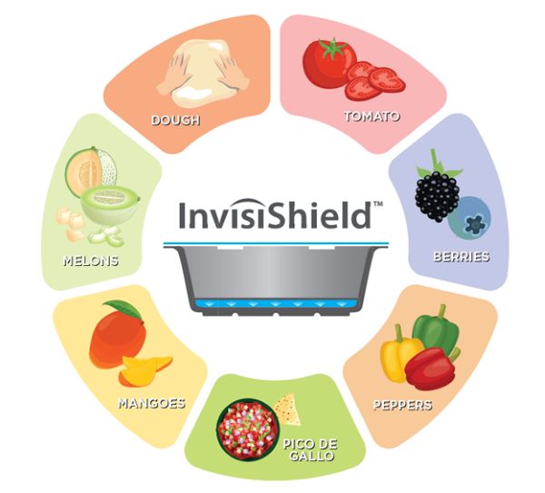 InvisiShield graphic shows that it can virtually eliminate pathogens within sealed food packages.